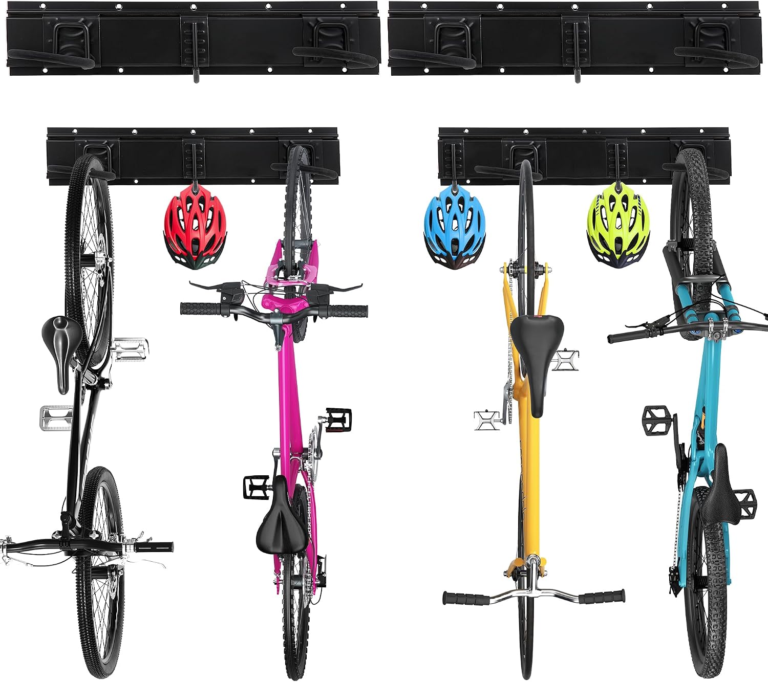 Sinoer 40.24in Vertical Wall Bike Rack Holds 4 Bikes 3 Helmet Hooks