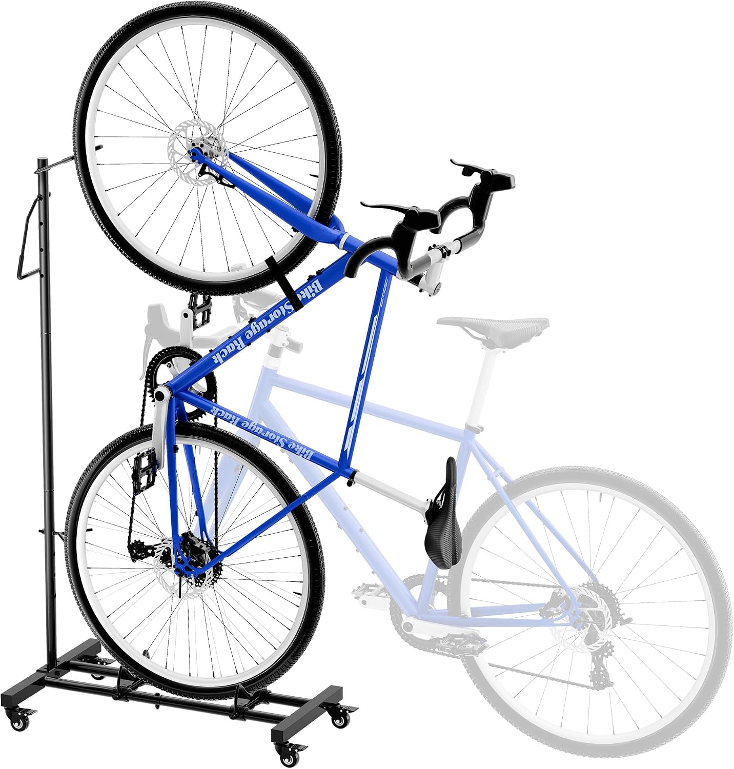 Vertical Bike Parking Stand - Adjustable Height for 29"Wheels, Space-Saving & Freestanding Bike Rack for MTB/Road Bikes,No-Drill Installation Indoor Bike Storage for Apartments & Garages | Four 360-Degree Locking Casters, No-Drill Setup And Coated Hooks Support Tires Up To 4 Inches And Bikes Up To 55 Lb Vertical Bike Parking Stand - Adjustable Height for 29"Wheels, Space-Saving & Freestanding Bike - Image 1